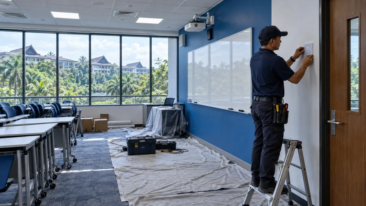 Tutorial room retrofit, private university, 142 rooms over two semester breaks - KNX Malaysia project record