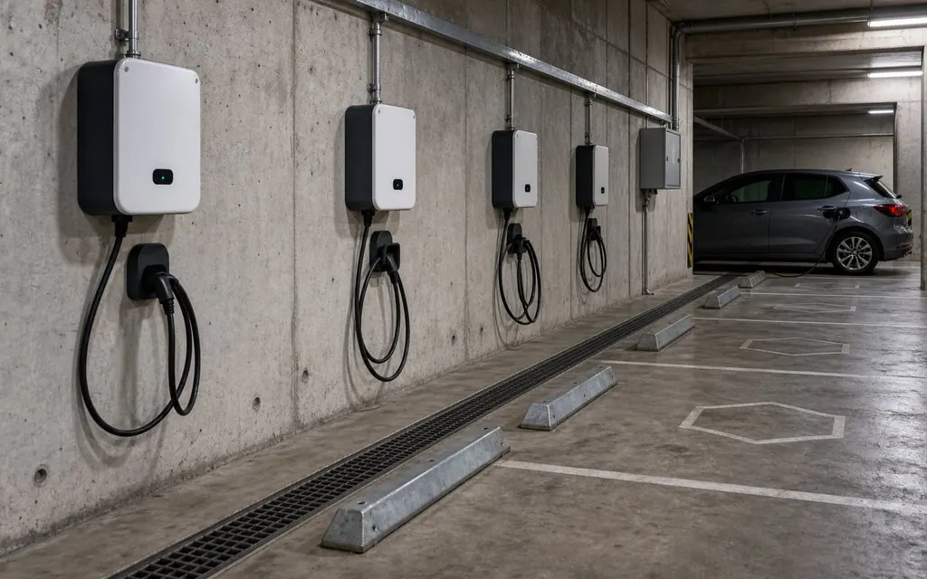 EV charging bays, commercial car park, Charger load capped to the incomer - KNX Malaysia project record