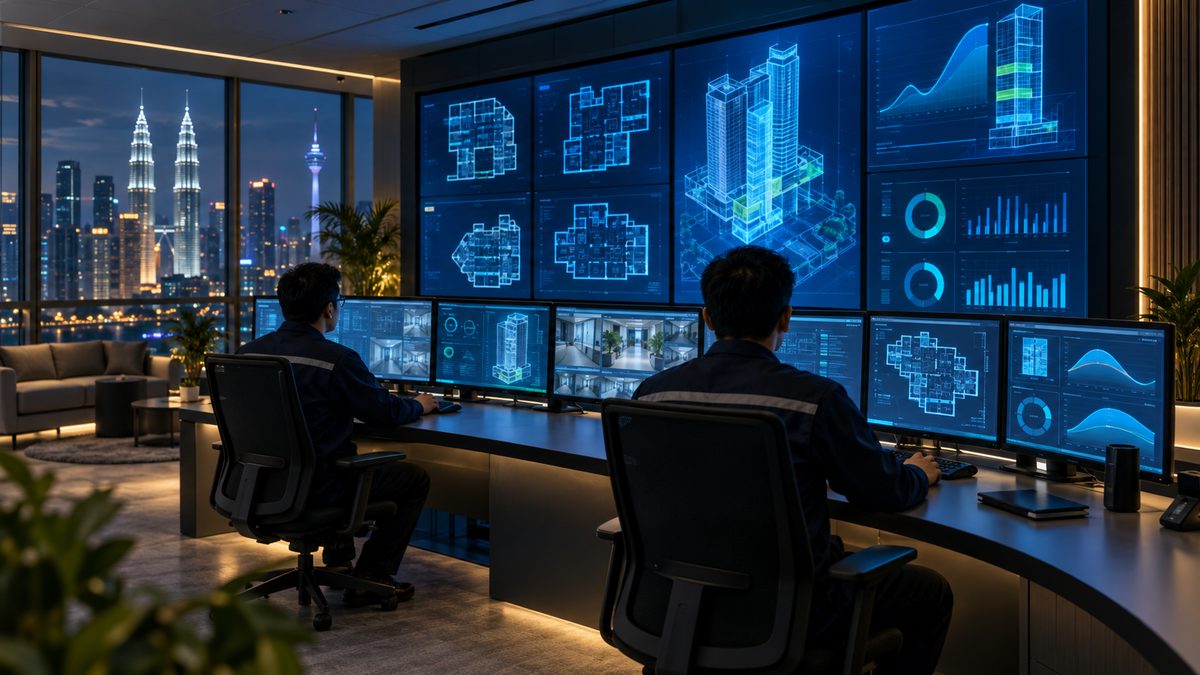 Facilities Control Room, Commercial Tower. Sub-metered floors, tenant billing and every alarm visible from one desk.