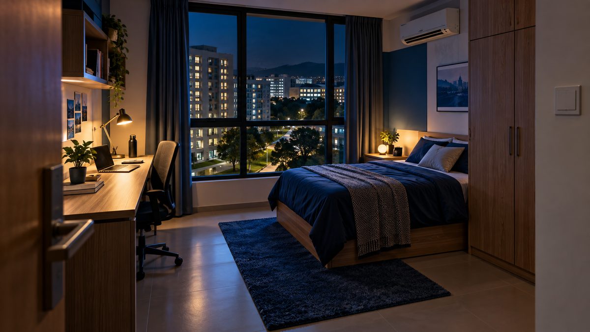 Residential College Room. Air-conditioning run-time limits per room and a full shutdown over the semester break.
