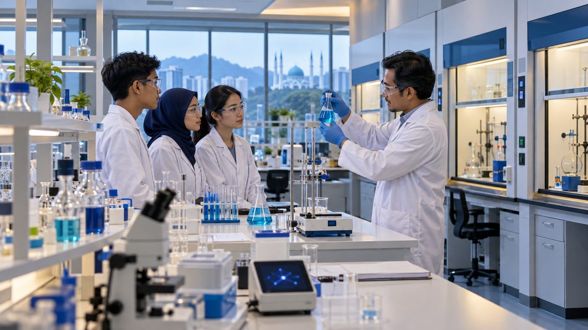 Teaching Laboratory, Faculty of Science. Bench and fume-cupboard zones with after-hours lock-out and alarm routing.